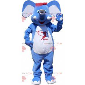 Mascotte elefante blu e bianco con i capelli rossi -