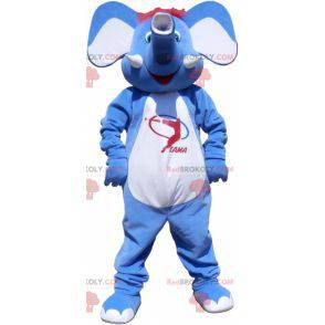Mascotte elefante blu e bianco con i capelli rossi -