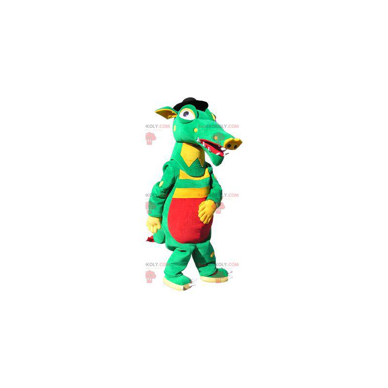 Zelený žlutý a červený krokodýlí maskot - Redbrokoly.com