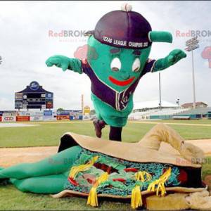 2 mascots a giant green man and a taco sandwich - Redbrokoly.com