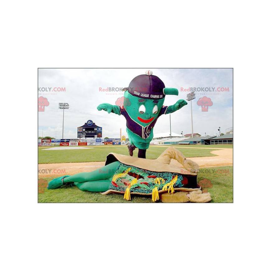 2 mascots a giant green man and a taco sandwich - Redbrokoly.com