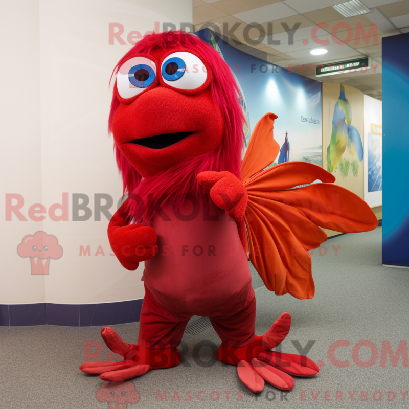 Fantasia de mascote Peixe Betta vermelho com calças e cachecóis - Mascotes de peixe beta - REBROKO_212763 - RedBrokoly.com