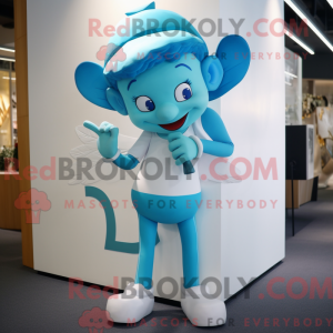 Cyan Cupid maskot kostume...