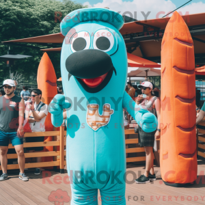 Cyan Hot Dogs Maskottchen...
