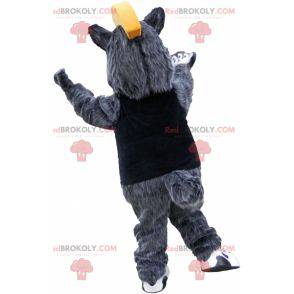 Mascot big gray and white bear with a yellow crest -