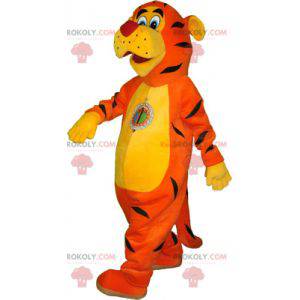 Orange gelbes und schwarzes realistisches Tigermaskottchen -