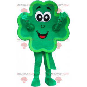 Mascotte de trèfle à 4 feuilles vert souriant - Redbrokoly.com