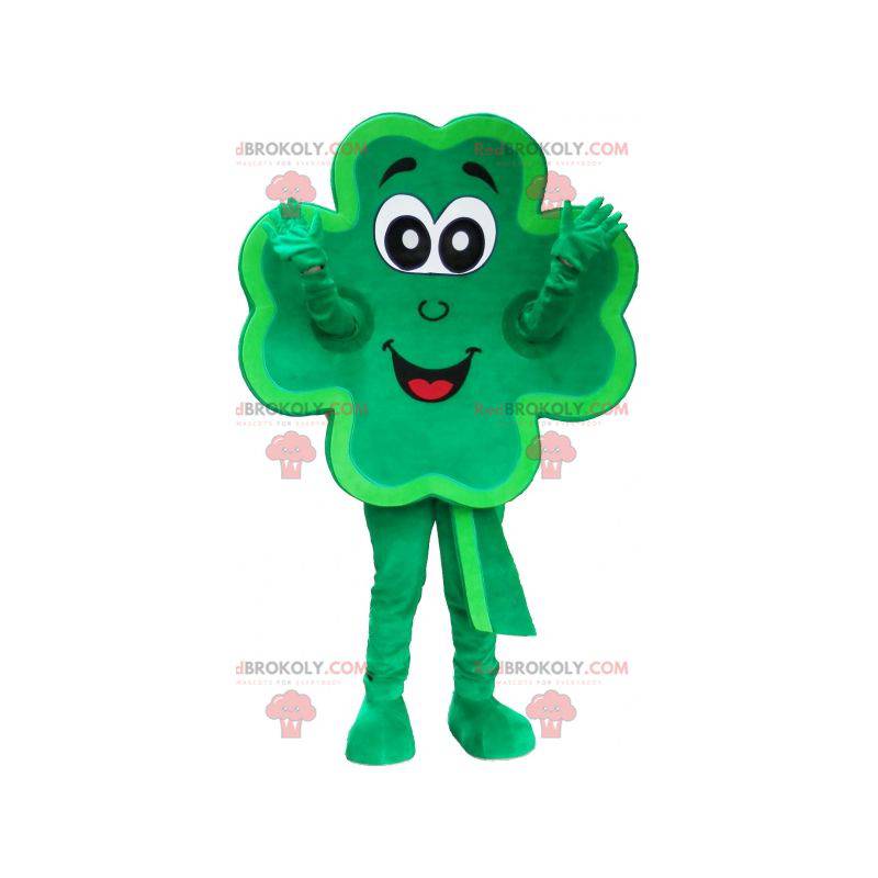 Mascotte de trèfle à 4 feuilles vert souriant - Redbrokoly.com