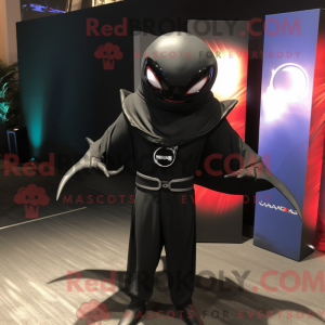 Sort Manta Ray maskot...
