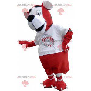 Tiger mascot in red and white sportswear - Redbrokoly.com