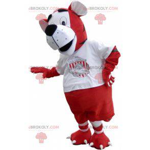 Tiger mascot in red and white sportswear - Redbrokoly.com