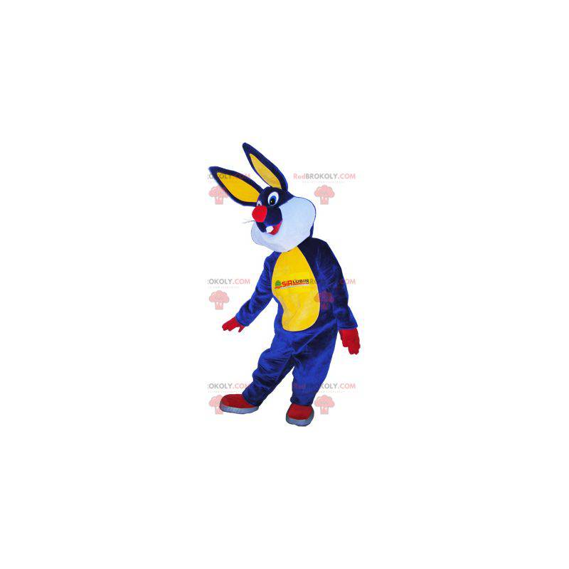 Mascotte de lapin en peluche bleu et jaune - Redbrokoly.com