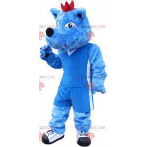 Blaues und weißes Hundemaskottchen. Blaues Tiermaskottchen -