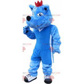 Blauwe en witte hond mascotte. Blauw dier mascotte -
