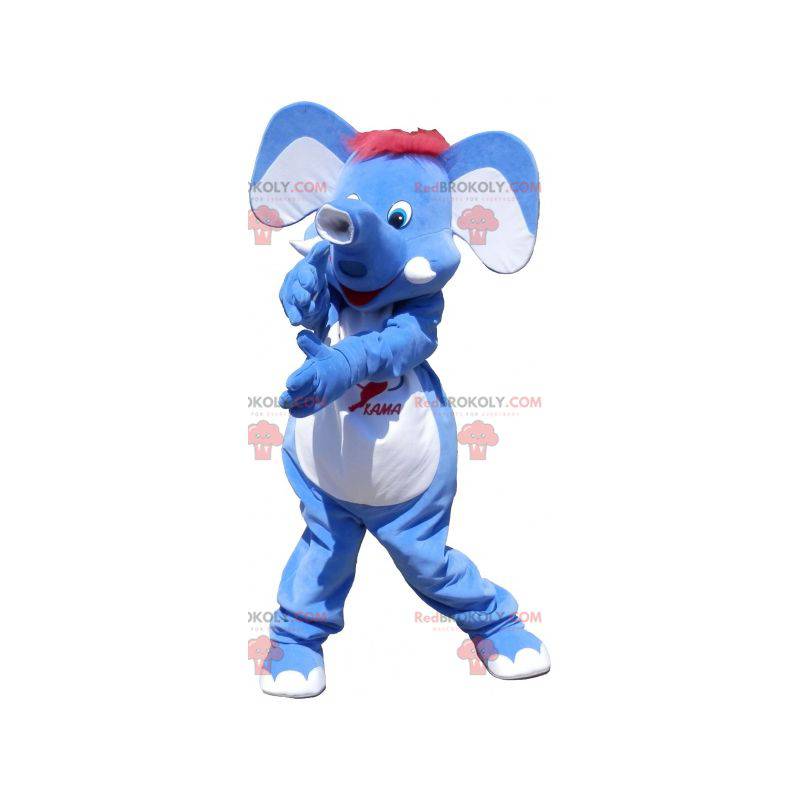 Blauwe olifant mascotte met rood haar - Redbrokoly.com