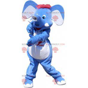Blauwe olifant mascotte met rood haar - Redbrokoly.com