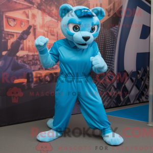 Cyan Puma maskot kostyme...