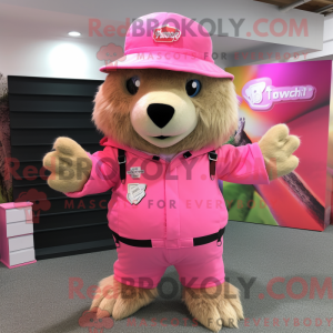 Pink Beaver mascottekostuum...