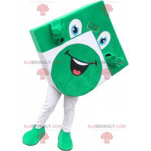Mascote quadrado verde e branco parece divertido -