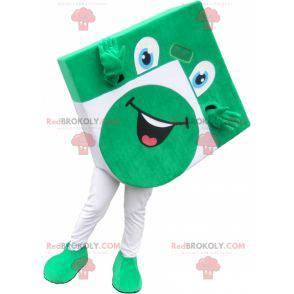 Mascote quadrado verde e branco parece divertido -