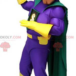 Mascotte de super-héros très musclé avec une tenue colorée