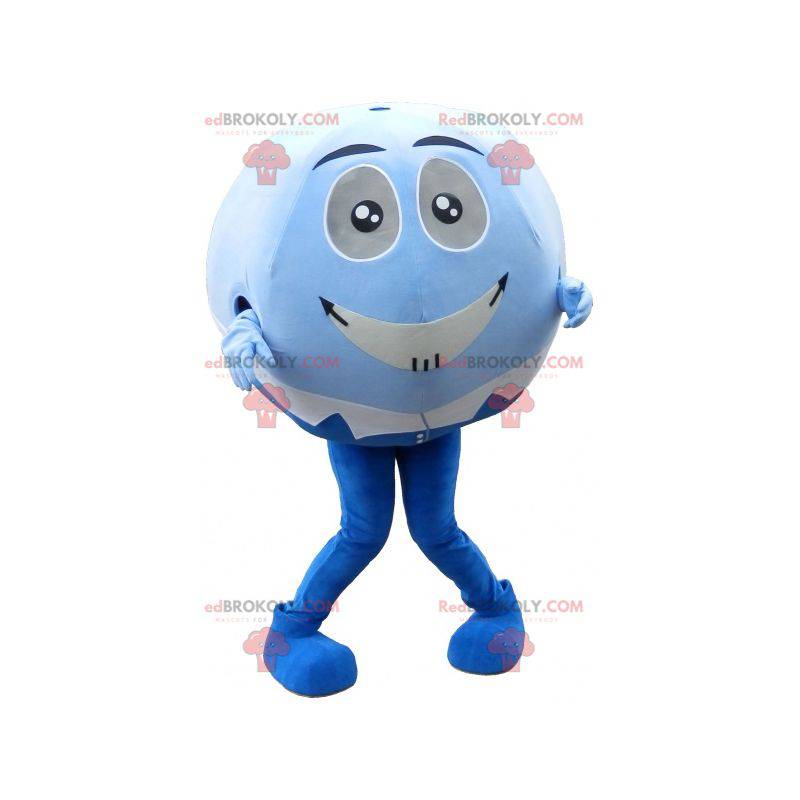 Blaues und weißes Ballmaskottchen. Maskottchen mit rundem Kopf