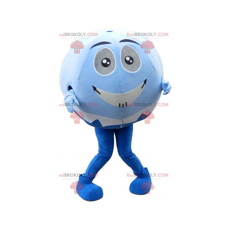 Mascotte palla blu e bianca. Mascotte testa rotonda -