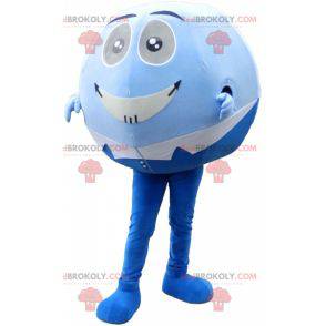 Blaues und weißes Ballmaskottchen. Maskottchen mit rundem Kopf