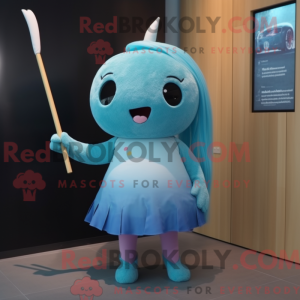 Cyan Narwhal maskot kostume...