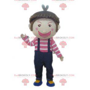 Mascot boy in overalls. Child mascot - Redbrokoly.com