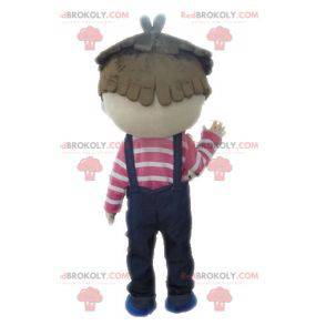 Menino mascote de macacão. Mascote infantil - Redbrokoly.com