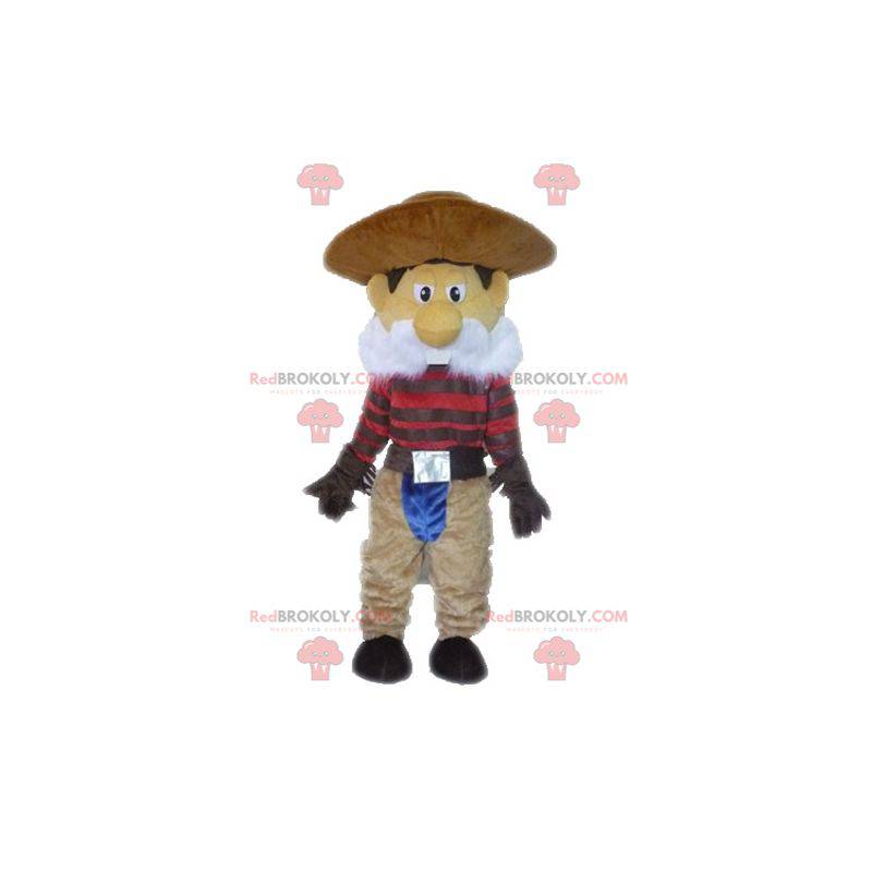 Cowboy-Maskottchen mit Schnurrbart im traditionellen Outfit -