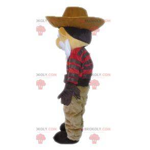 Cowboy-Maskottchen mit Schnurrbart im traditionellen Outfit -