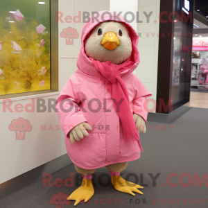 Fantasia de mascote de Codorna-rosa com parca e cachecóis - Mascotes de codorna - REBROKO_213444 - RedBrokoly.com