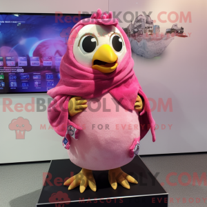 Fantasia de mascote de Codorna-rosa com parca e cachecóis - Mascotes de codorna - REBROKO_213446 - RedBrokoly.com