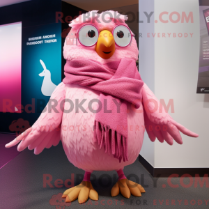 Fantasia de mascote de Codorna-rosa com parca e cachecóis - Mascotes de codorna - REBROKO_213447 - RedBrokoly.com