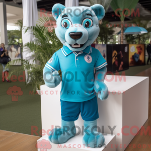 Cyan Puma maskot kostume...