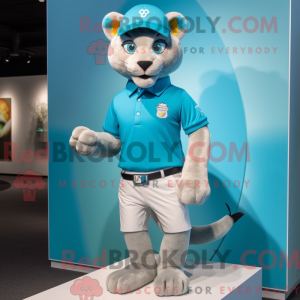 Cyan Puma maskotdraktfigur...