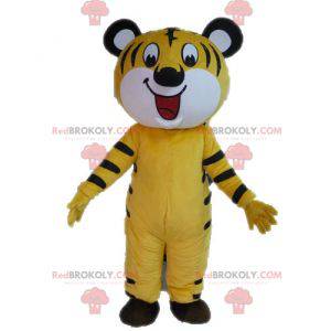 Maskottchen gelber und schwarzer Tiger. Katzenmaskottchen -