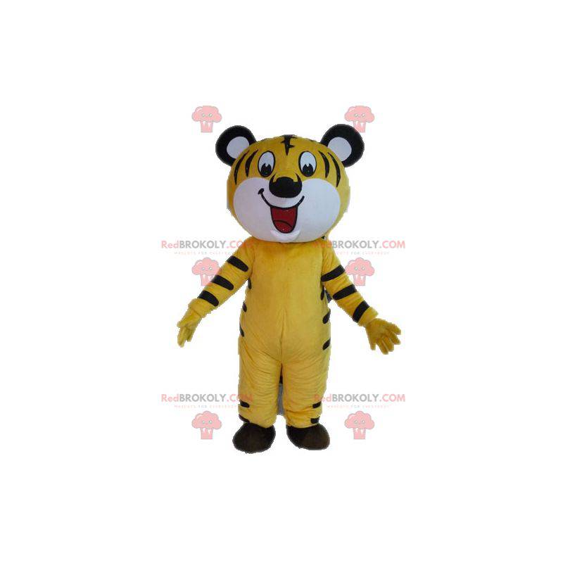 Maskottchen gelber und schwarzer Tiger. Katzenmaskottchen -