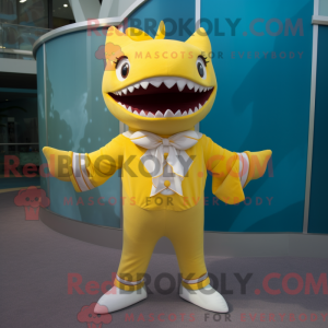 Geel haai-mascottekostuum...