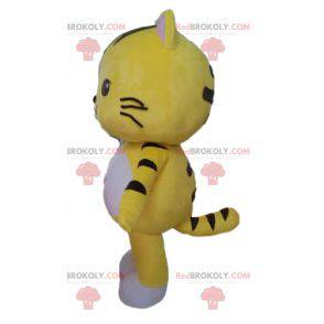 Mascotte de chat jaune noir et blanc. Mascotte de chaton -