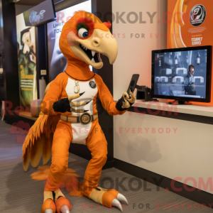Orange Utahraptor mascot...