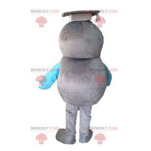 Mascota de pájaro gris y azul. Mascota graduada - Redbrokoly.com