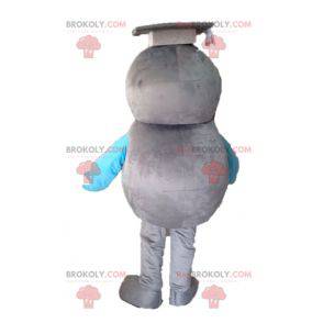 Mascotte uccello grigio e blu. Mascotte laureata -