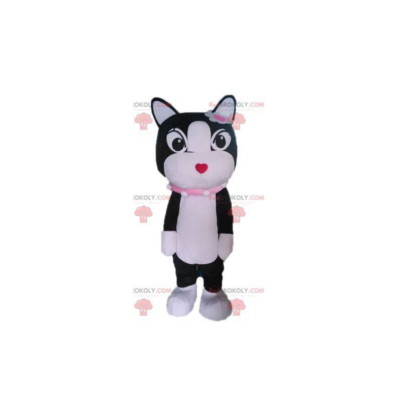Zwart-witte kat mascotte. Kitten mascotte - Redbrokoly.com