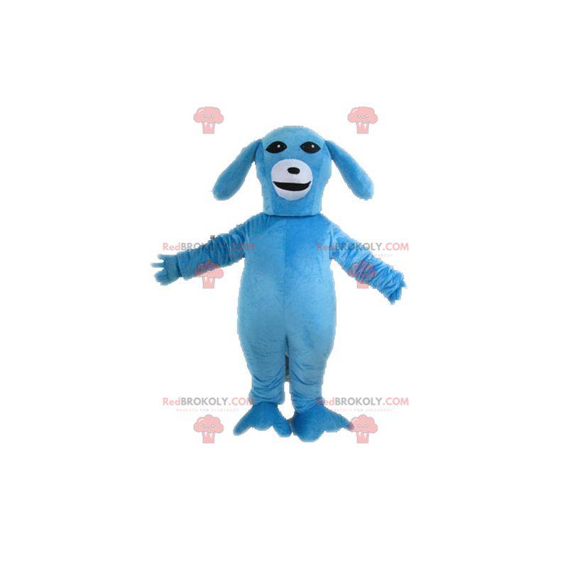Blauwe en witte hond mascotte. Blauw dier mascotte -