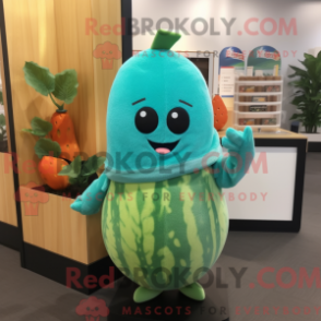 Fantasia de mascote de melão turquesa com casaqueto e luvas sem dedos - Mascotes de melão - REBROKO_213945 - RedBrokoly.com