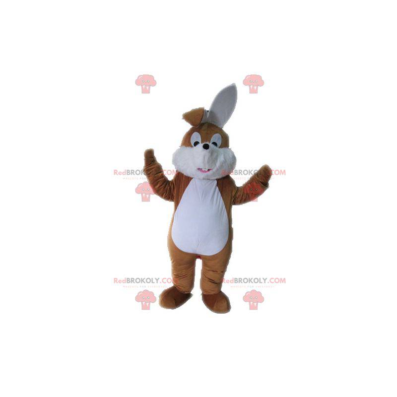 Lief en schattig bruin en wit konijn mascotte - Redbrokoly.com