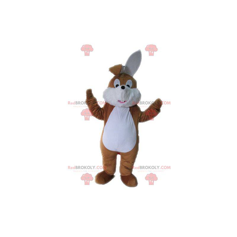 Mascotte de lapin marron et blanc doux et mignon -